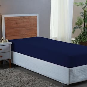 Lençol Solteiro Elástico Premium Percal 400 Fios Azul Escuro