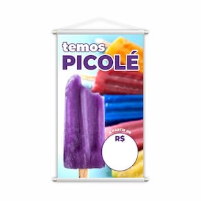 Banner Temos Picolé Colorido Preço Fundo Branco 80X50Cm