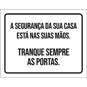 Kit 5 Placas Segurança Sua Casa Tranque Sempre Portas