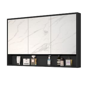 Armário Banheiro 90Cm 3 Portas Com Espelho Hefesto Preto