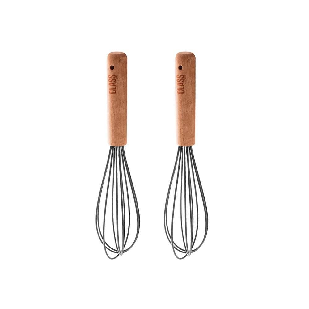 Kit 2 Batedores De Ovos Silicone Bambu 25Cm