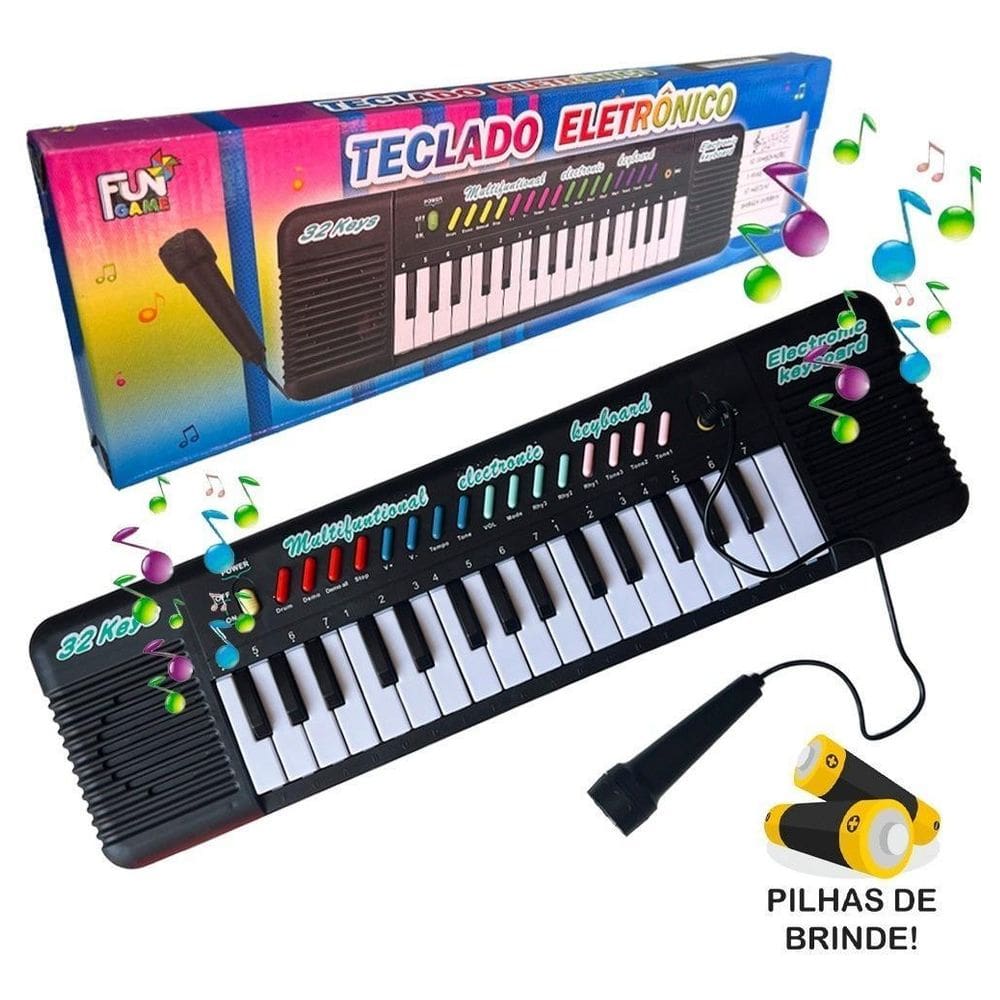Piano Infantil Teclado Com Microfone Instrumento Musical