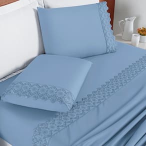 Conjunto Lencol Casal Super King London Bordado Inglês 200