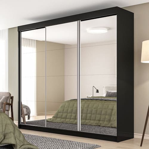 Guarda-roupa Casal 3 Portas 1 Porta Espelho 6 Gavetas Grajaú Yescasa Preto