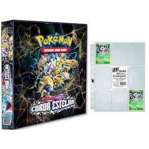 Album Pasta Fichário Pokemon Escarlete e Violeta Coroa Estelar com 10 Folhas 9 bolsos Capa Dura TCG