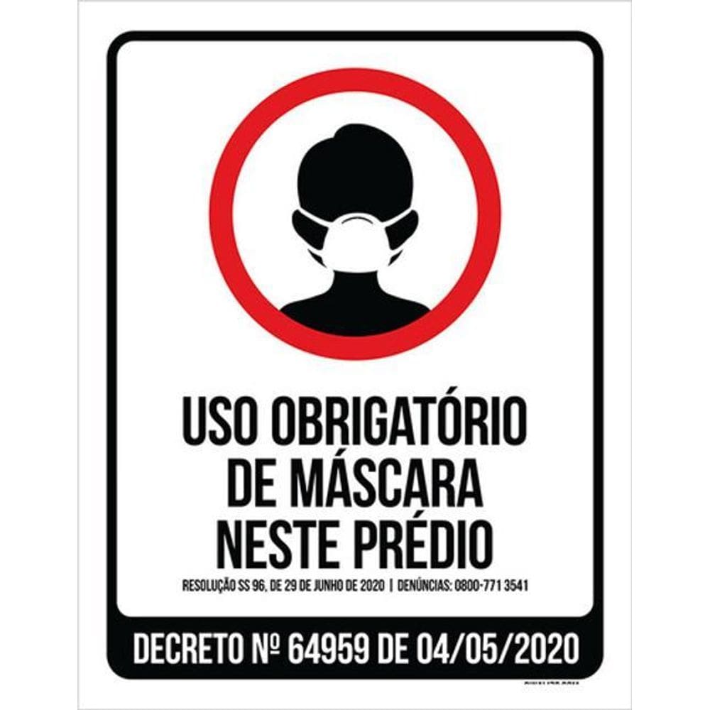Kit 5 Placas Uso Obrigatório De Máscara Neste Prédio Governo