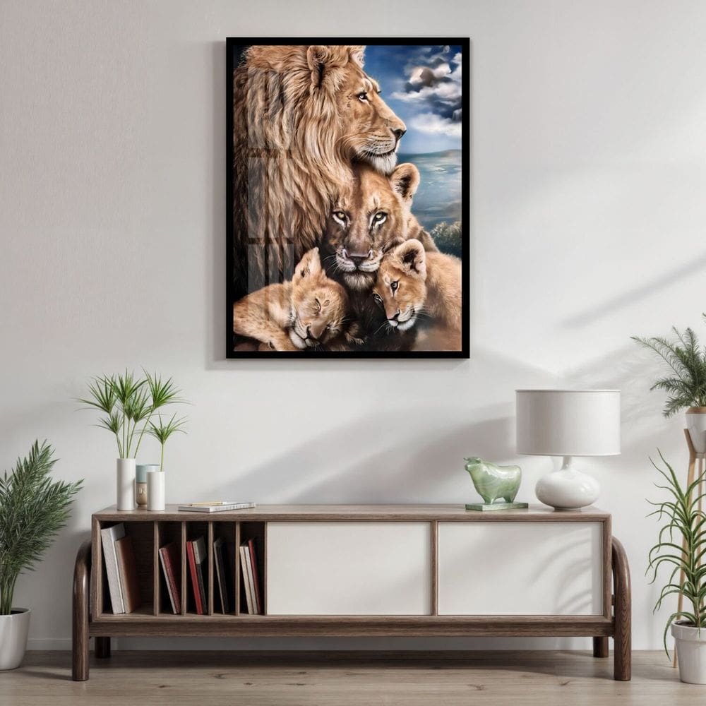 Quadro Decorativo Leão Leoa e Filhotes Animal 005 40cmx60cm