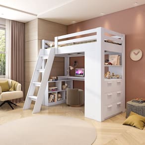 Cama Office Infantil Multifuncional com 6 Gavetas e Escrivaninha Micenas Yescasa Branco