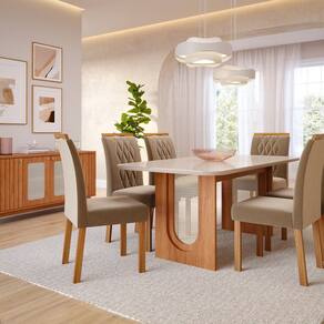 Sala de Jantar Valentina 180cm com 6 Cadeiras Juliana Wood Cinamomo/ Joli