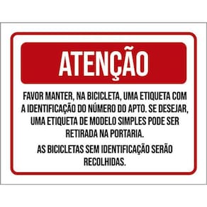 Kit 10 Placa Favor Bicicleta Etiqueta Identificação 36X46