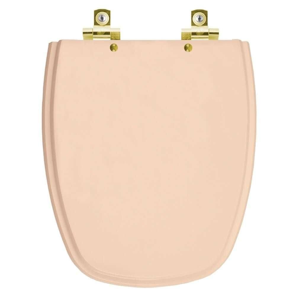 Assento Sanitário com Amortecedor Monte Carlo Rosa Floral para vaso Deca com Ferragem Dourada
