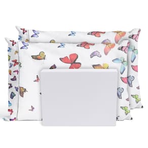 Jogo De Lençol Cama Queen 3 Peças Percal Borboletas Branco