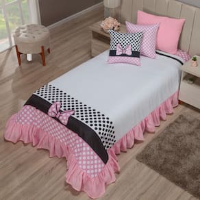Kit Colcha Cobre Leito Com Babado Solteiro Princesa 04 Peças