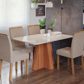 Sala de Jantar Maitê 130 Cm com 4 Cadeiras Juliana Wood Cinamomo/ Bege