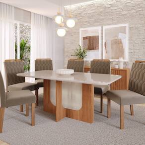 Sala de Jantar Louise 180cm com 6 Cadeiras Paola Wood Cinamomo/ Off Joli