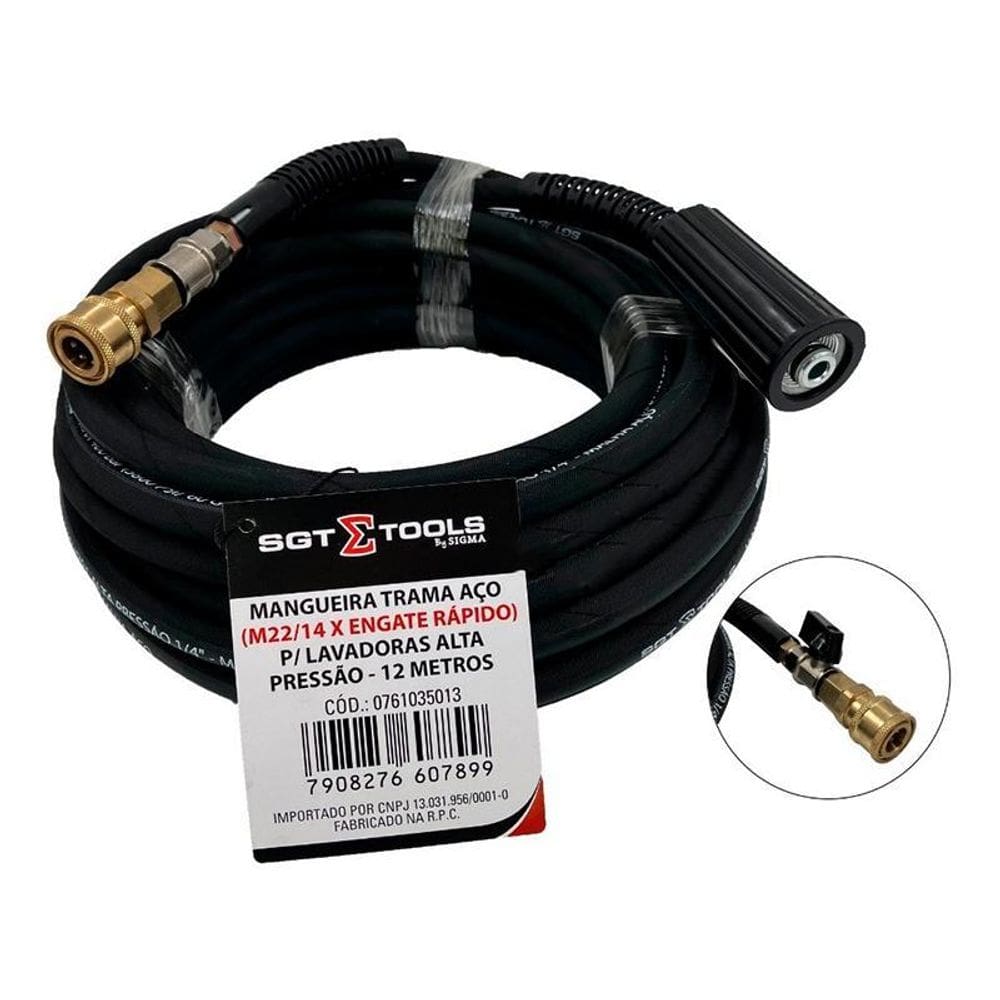 Mangueira Para Lavadora Trama De Aco 12M Rosca M22 X Engate Rapido Sigma