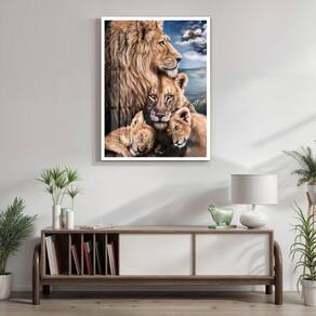 Quadro Decorativo Leão Leoa e Filhotes Animal 005 40cmx60cm