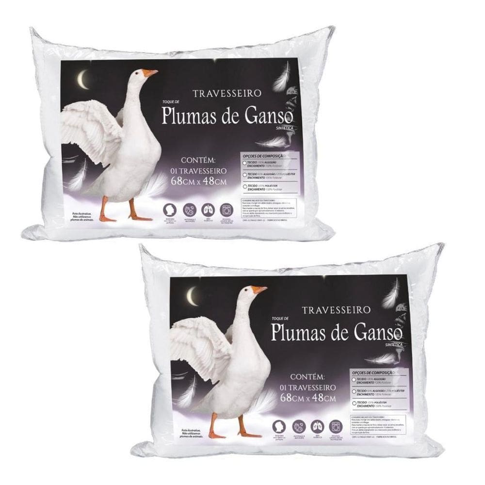 Travesseiro Pluma De Ganso Extra Macio Premium 2 Pçs Barato