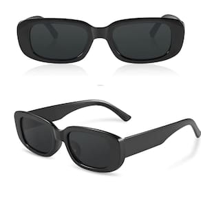 Óculos De Sol Retrô Retangular Preto Blogueira Moda - Syang