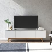 Rack para TV até 75 Polegadas Pés em Madeira Maciça 180cm Flynt Off White /Natural