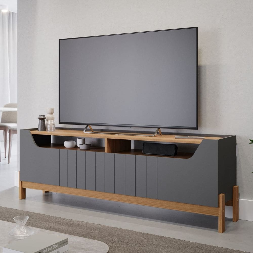 Rack para Tv de até 70 Polegadas, Moema ,180cm Grafite/ Marrom