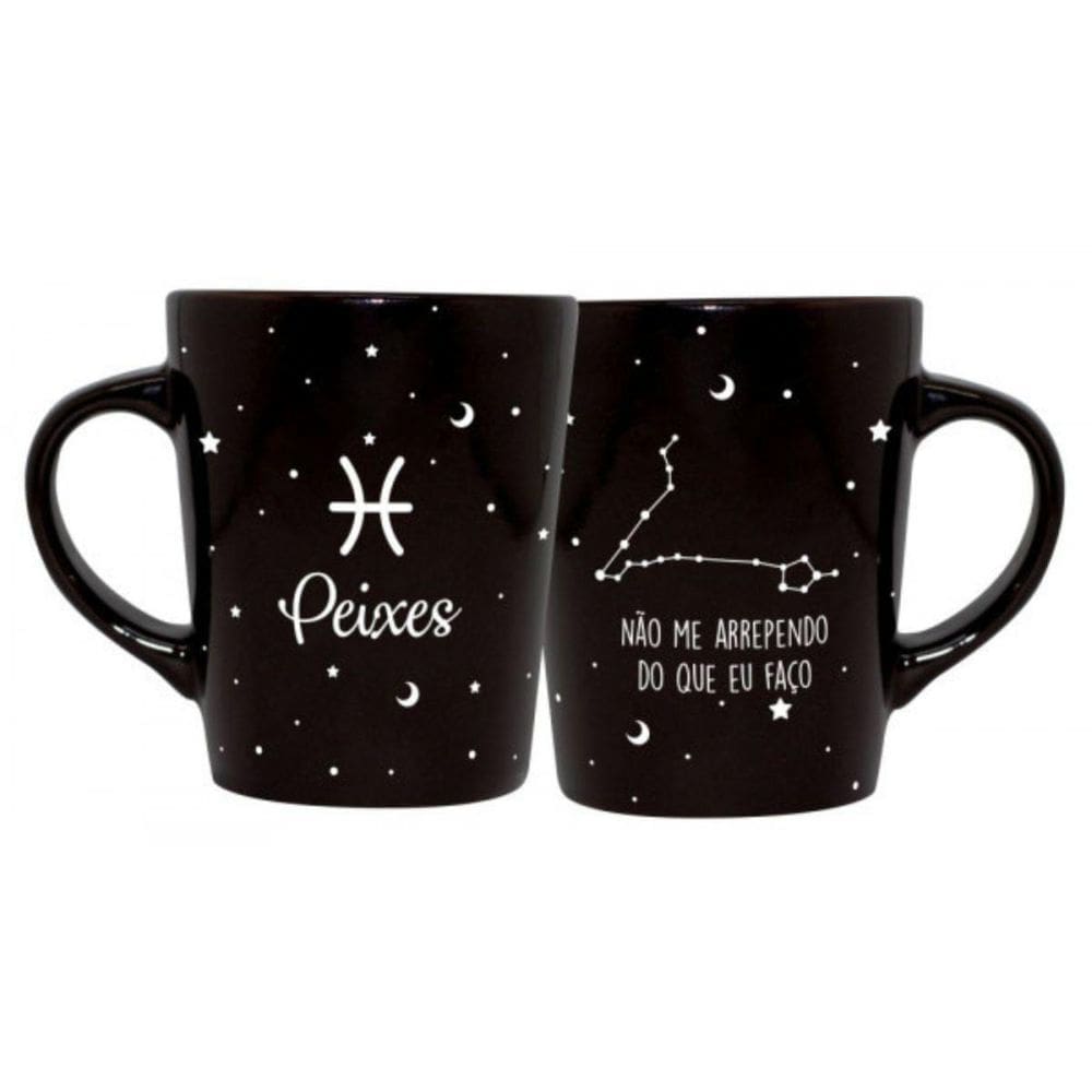 Caneca Cerâmica Signos Zodíaco Preta Presente 270Ml Peixes