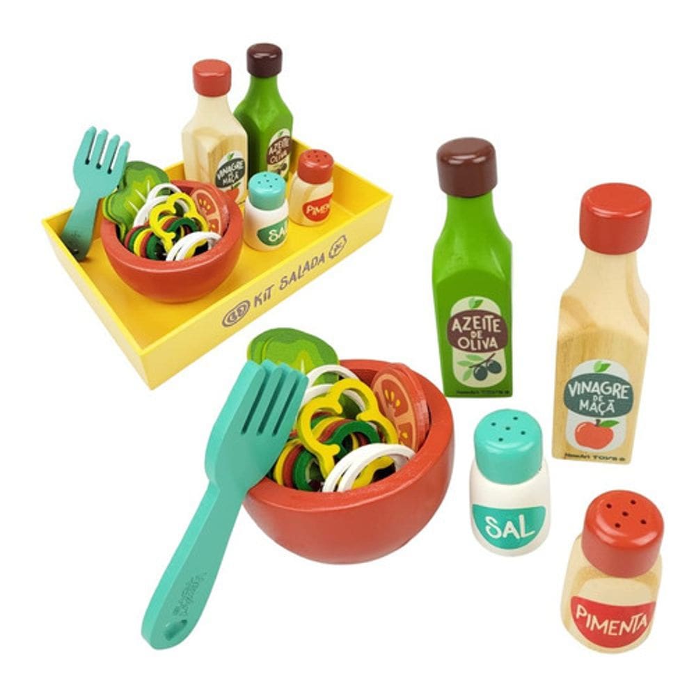 Kit Salada De Madeira Brinquedo Educativo 16 Pçs Comidinha
