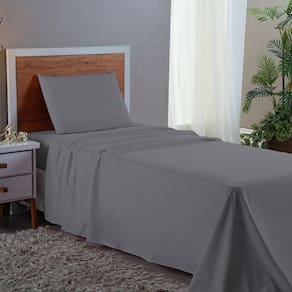 Roupa de Cama Solteiro 3 pçs Percal 400 Fios Cinza