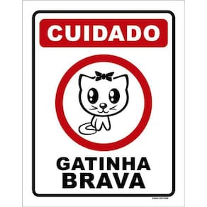 Kit 10 Placas Cuidado Gatinha Brava Fofa 36X46