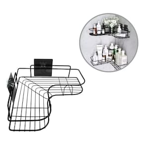 Suporte Para Banheiro Shampoo De Canto Aço Adesivo Preto