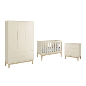 Dormitório Classic 3 Portas e Cômoda 3 Gavetas com Pés Madeira Natural - Reller Móveis
