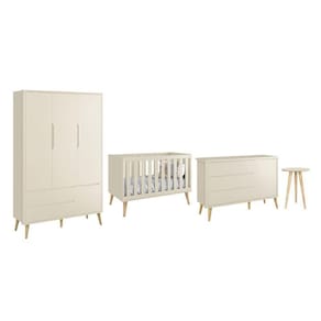 Dormitório Theo 3 Portas e Mesa de Canto com Pés Madeira Natural - Reller Móveis