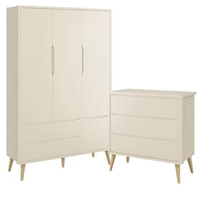 Jogo de Quarto Infantil Theo Guarda Roupa 3Portas e Cômoda 3 Gavetas com Pés Madeira Natural - Reller Móveis