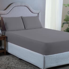 Jogo de Cama Casal 3 pç Lençol + Fronhas 400 Fios Cinza