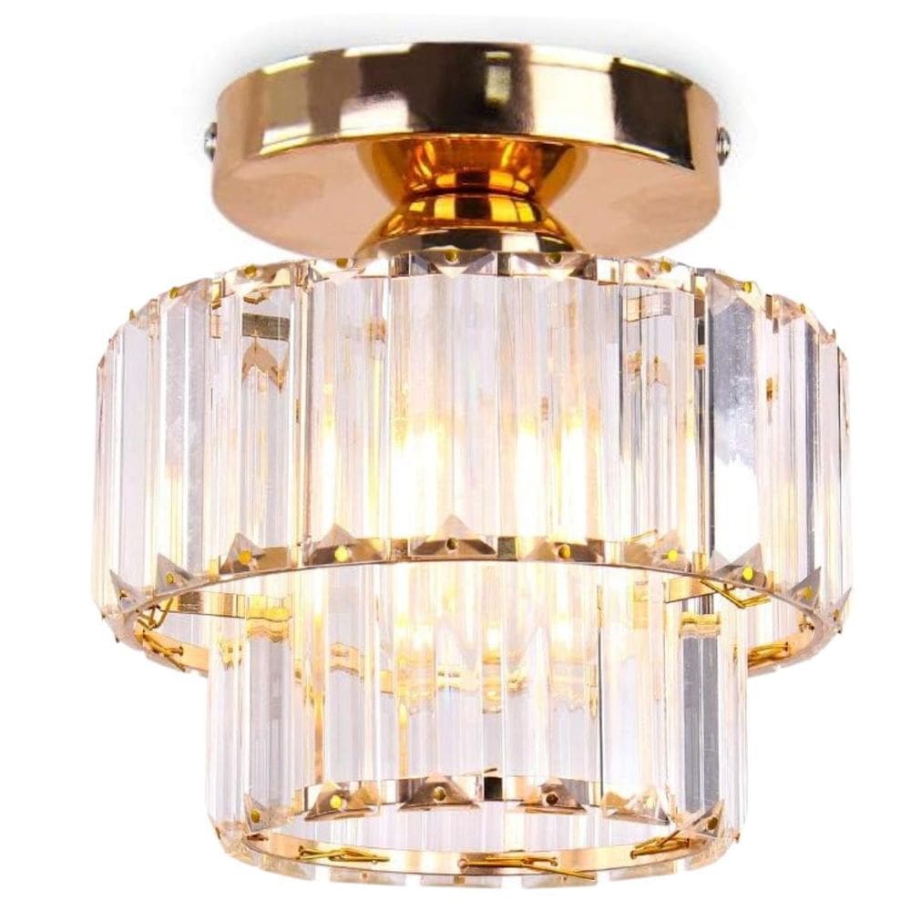 Luminária Lustre Plafon Teto 19Cm Metal Dourado Cristais