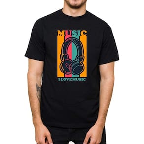 Camisa Masculina Algodao Estampa Fone de Ouvido I Love Music Otima Qualidade Leve
