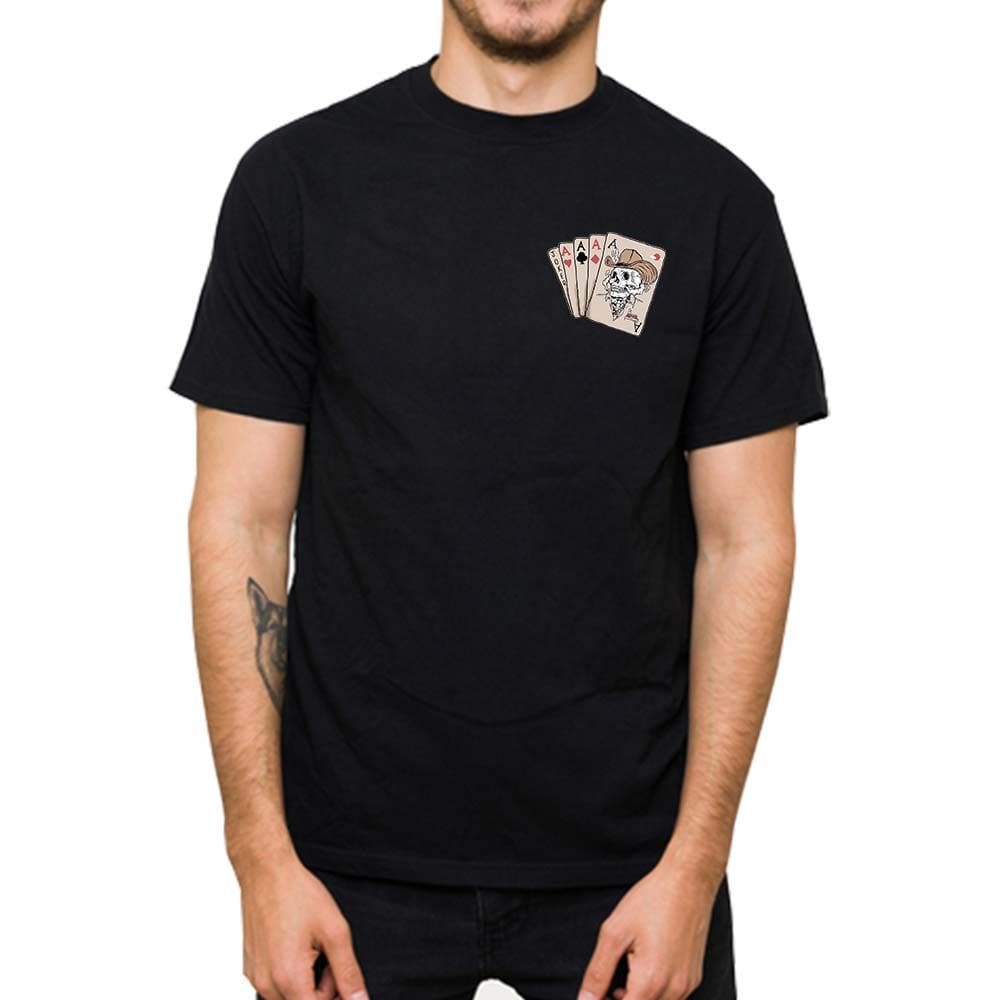 Camiseta Algodao Masculina Blusa Estampa Baralho Caveira Manga Curta Gola Careca Redonda Macia