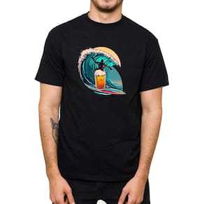 Camiseta Algodao Masculina Estampa Onda Surf Manga Curta Tecido Refrescante Macia