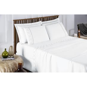 Cama Casal Queen Madri Bordado 300 Fios Branco - JM Enxovais