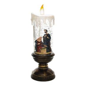Enfeite Presépio Luminária Musical Purpurina Vela Natal Led 26cm