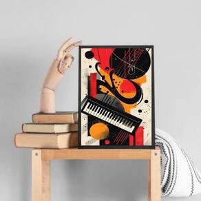 Quadro Decorativo Teclado - Música 24X18Cm - Com Vidro