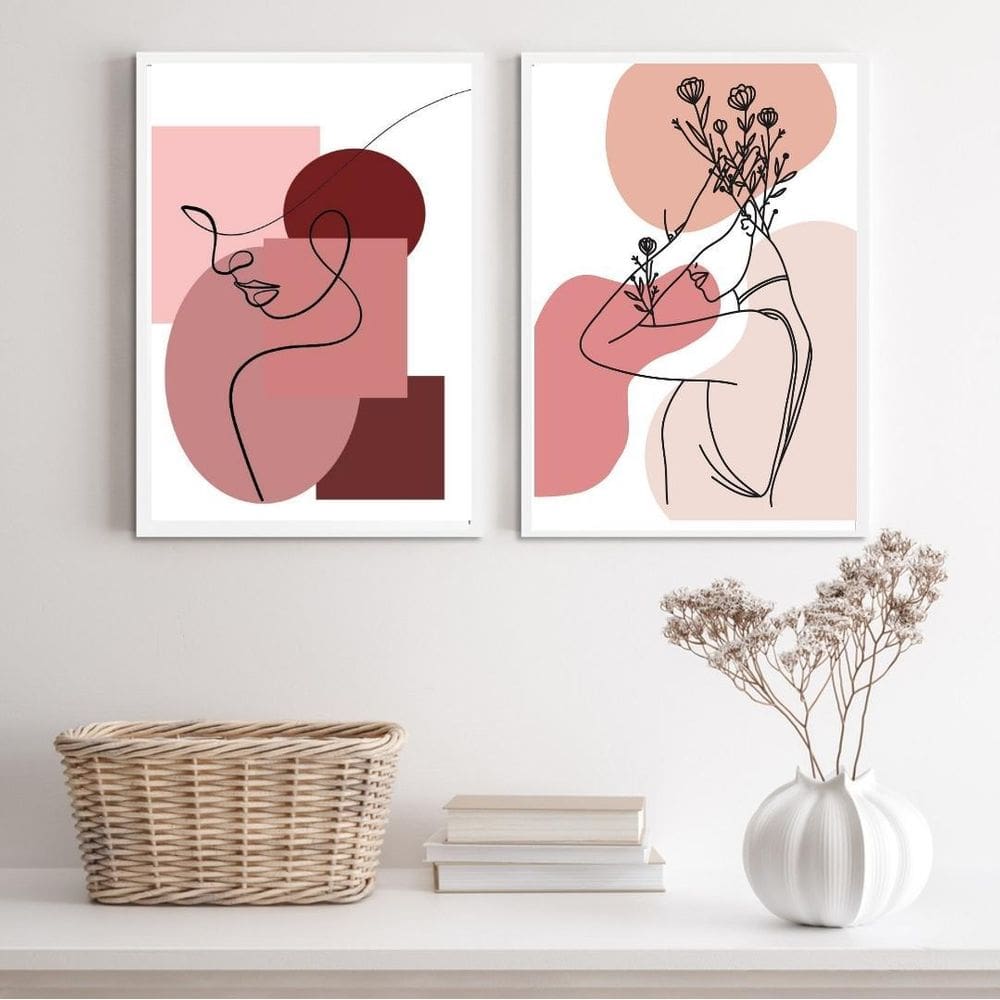 Quadros Quarto Mulher Linha Rosê 33x24cm - Kit 2 - Vidro