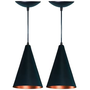 Kit 2 Arandelas Pendente Cone em Alumínio Preto Fosco Cobre