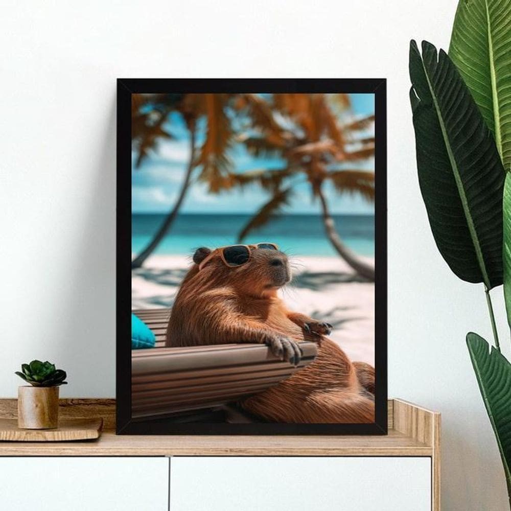 Quadro Decorativo Capivara De Férias 33X24Cm
