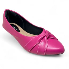 Sapatilha Feminina Bico Fino Laço com Pesponto Rosa Pink