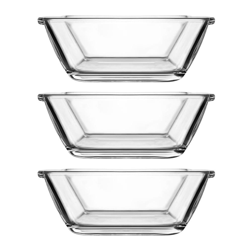 Jogo 3 Petisqueiras Quadrada Vidro Casual 90Ml Class Home