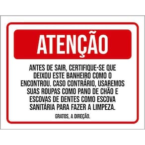 Kit 5 Placas Atenção Escovas Dente Pano Chão Escova