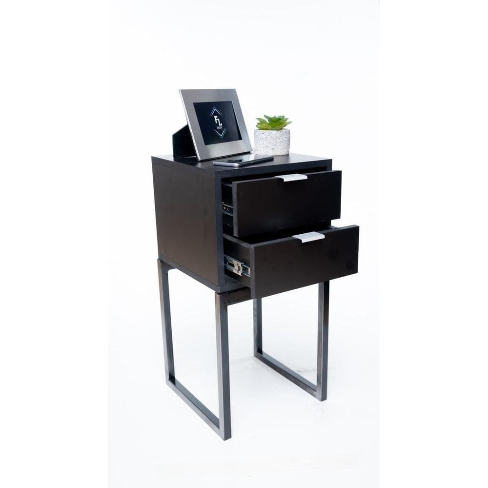 Mesa Cabeceira Industrial Preto Eco 30Cm 2 Gavetas Base