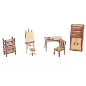 Kit 6 Miniatura Ateliê Pintura Cavalete Banquinho Mesa Mdf