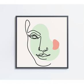 Quadro Feminino Silhueta Meia Face Artística Contínua Medidas 60x60 Cm Impressão Adesivo Fotográfico